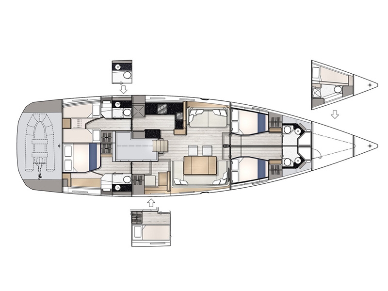 Jeanneau 65 by Trend Travel Yachting Grundriss 4 Kabinen